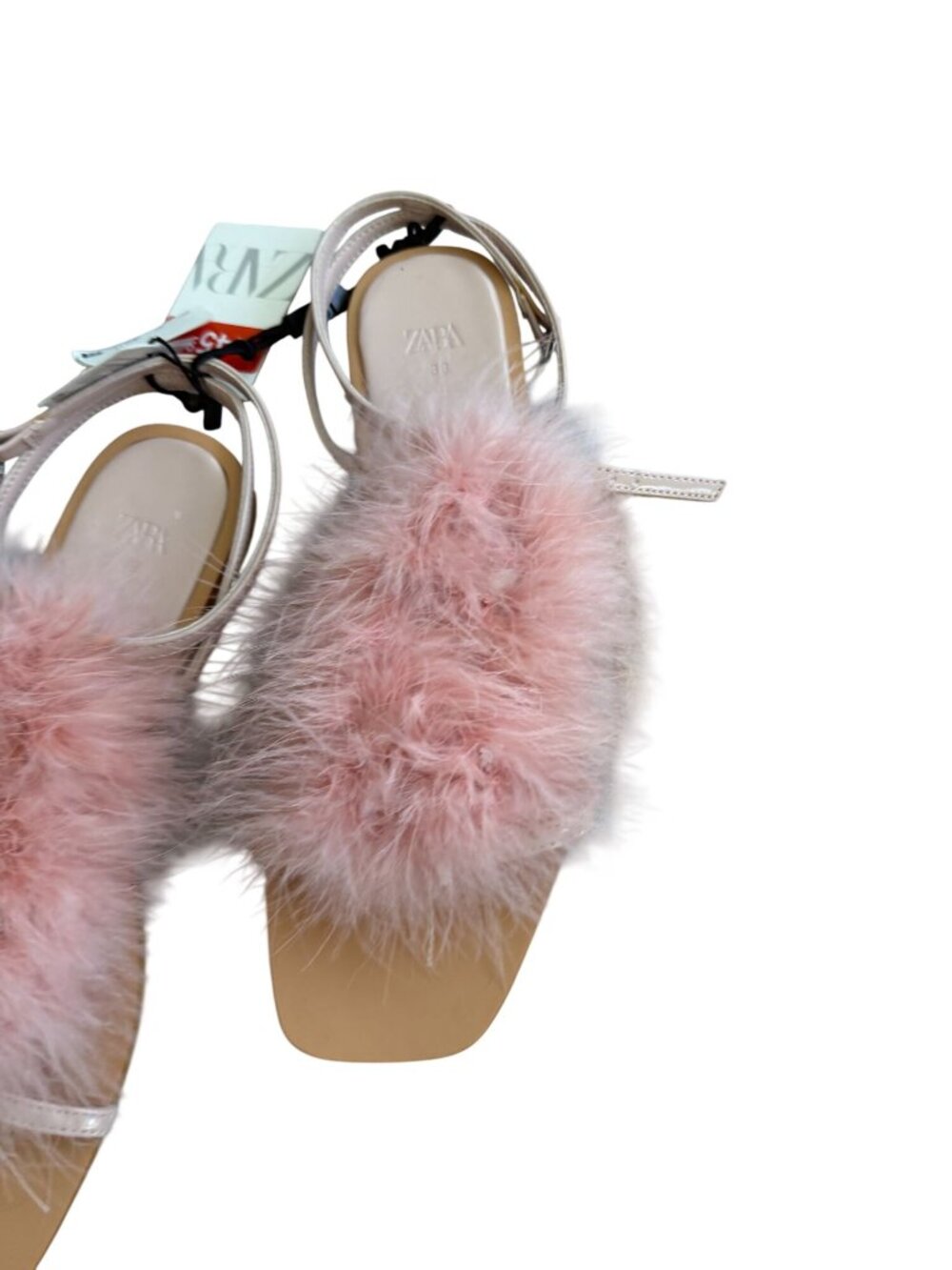 ZARA Pink Feather Sandals Size 38 / 7.5 NEW NWT - Picture 5 of 6